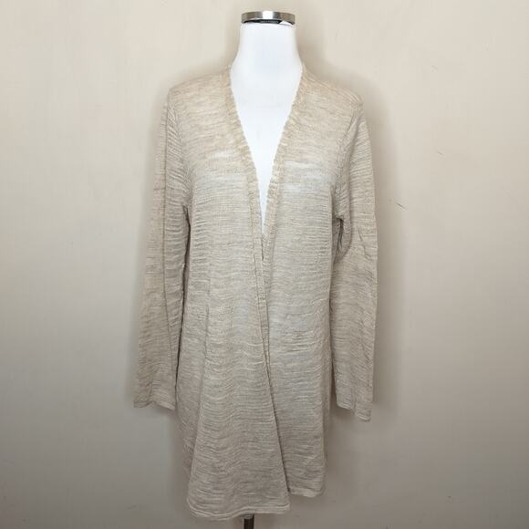 Eileen Fisher Linen Blend Cardigan Open Front Beige - Picture 1 of 12